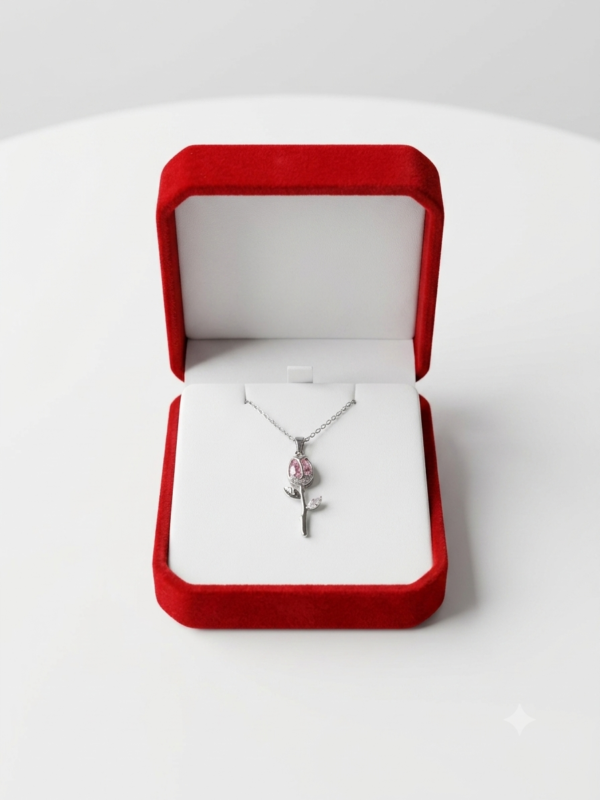 Collar tulipán rosa cristal Plateado 🤍